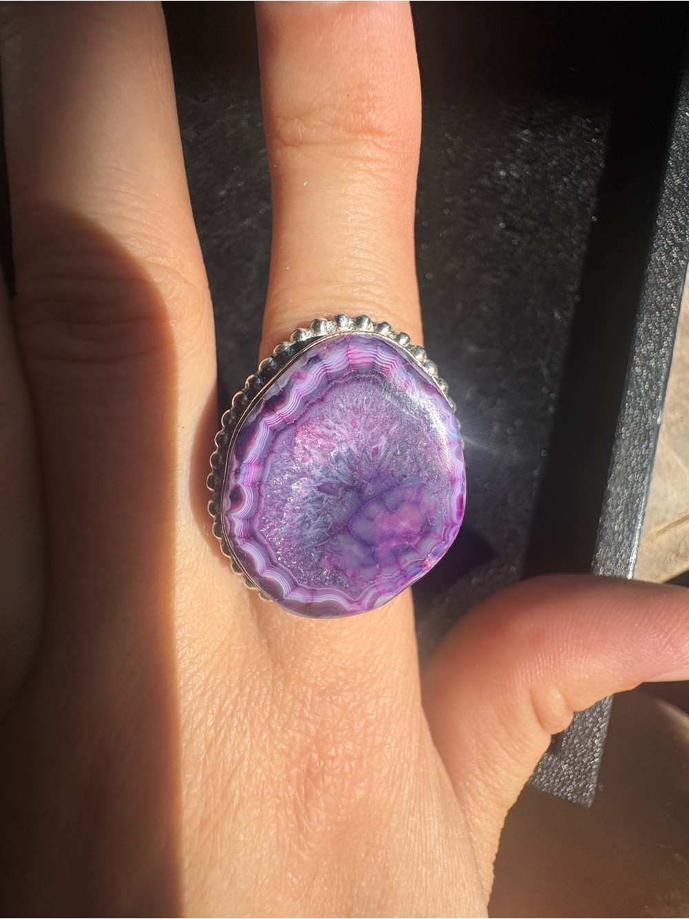 Purple Dragon Vein Agate Ring Size 8.5 Druzy Statement Ring 925 Sterling Silver - Picture 3 of 7